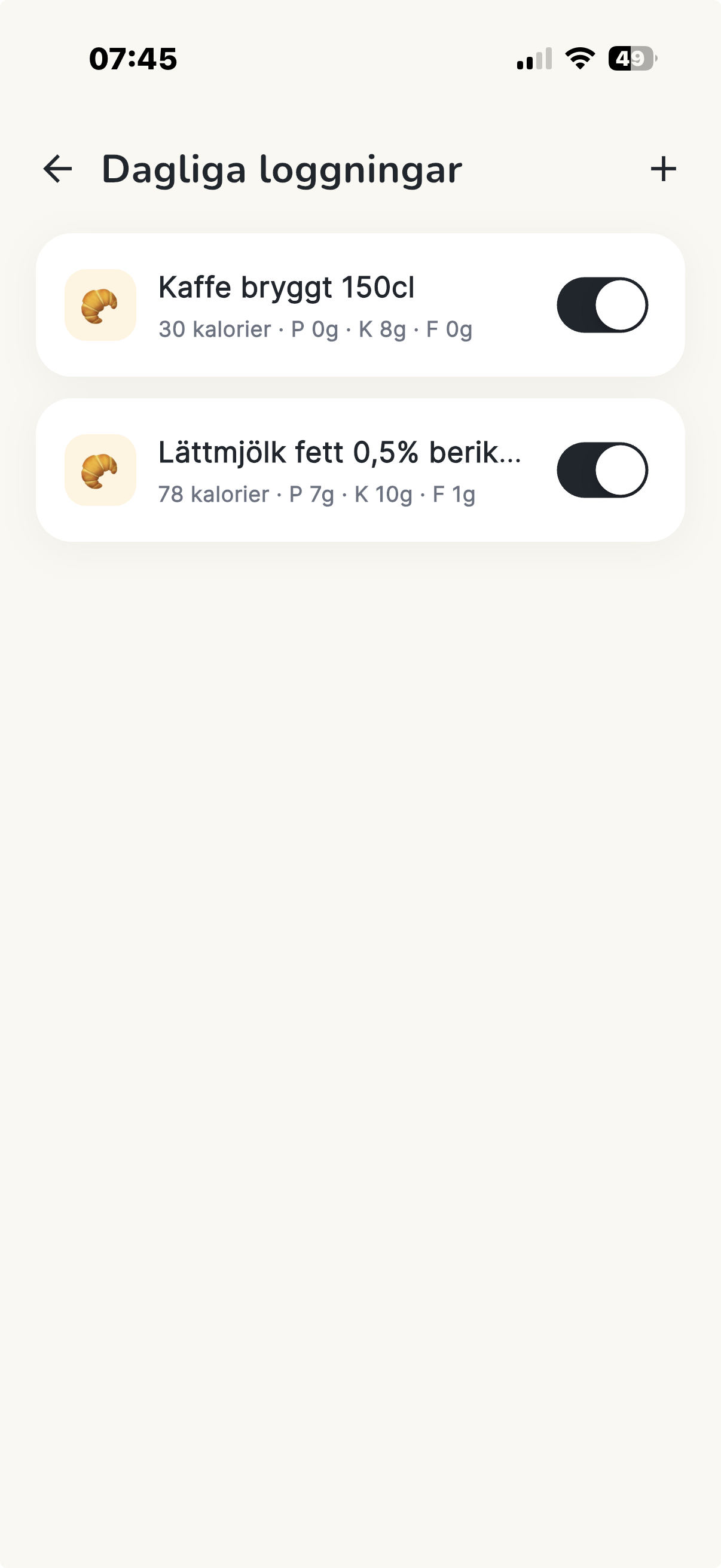 Dagliga loggningar som bockas av automatiskt